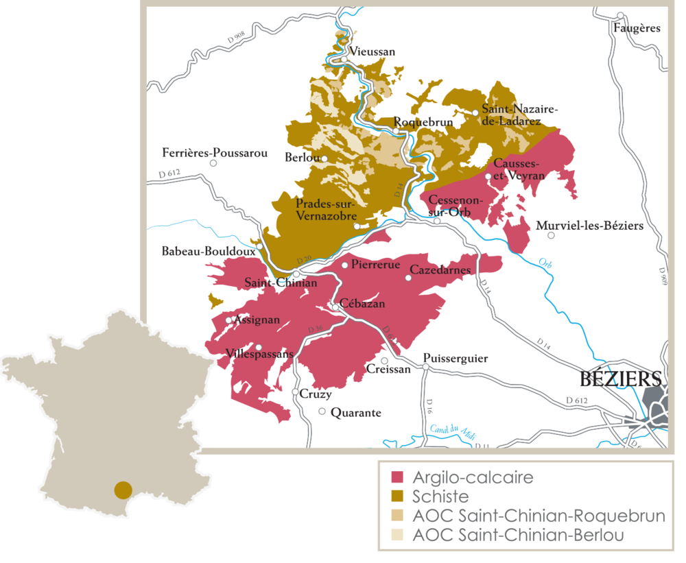  Saint-Chinian with its 2 sub-appellations, Saint-Chinian - Berlou and Saint-Chinian - Roquebrun 