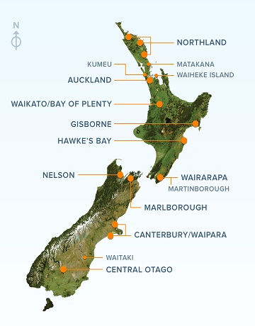 Nelson sits right between those sort-of pincer looking features at the top of the South Island