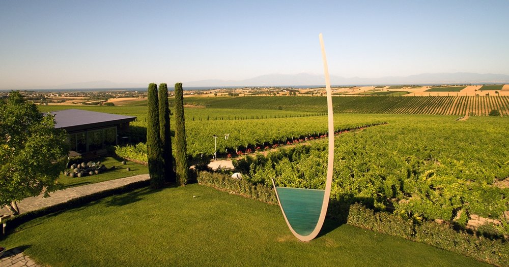 The vineyards and sculptures at Gerovassiliou Estate near the village of Epanomi 
