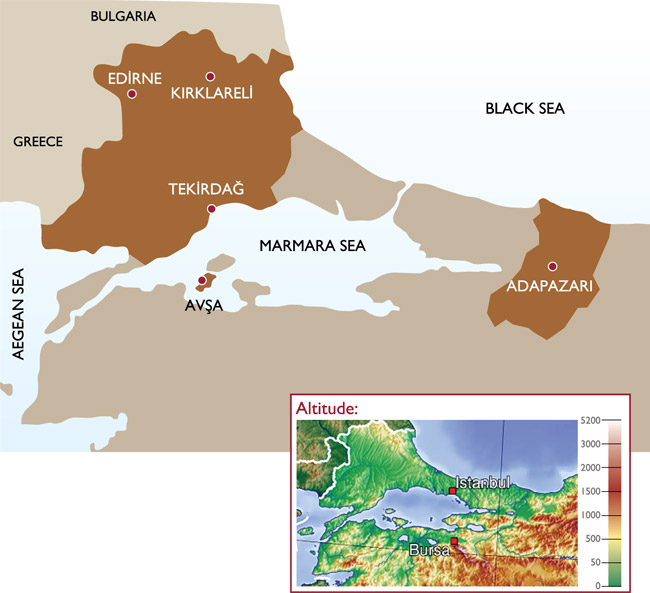The Marmara region borders Greece and Bulgaria