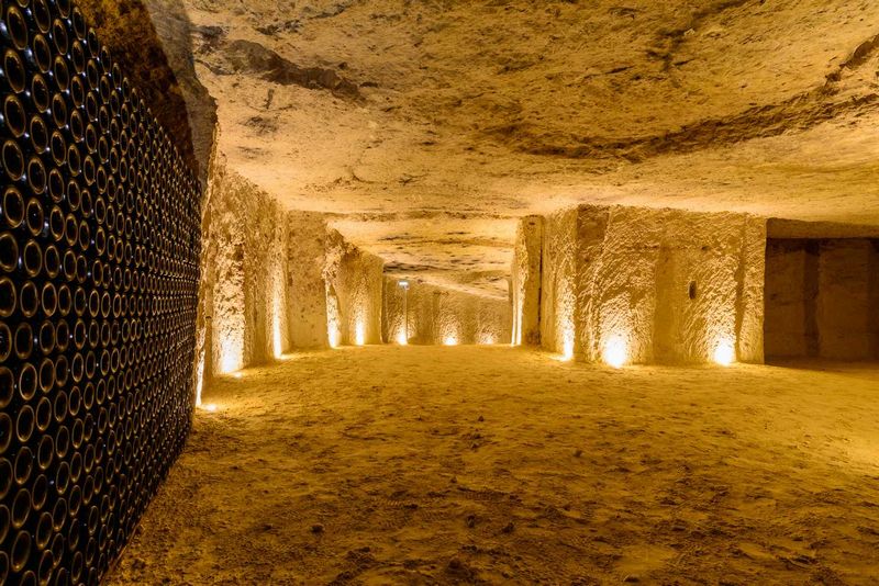 The famous tuffeau limestone caverns of the Loire, this at Chateau Monmousseau, provide perfect storage
